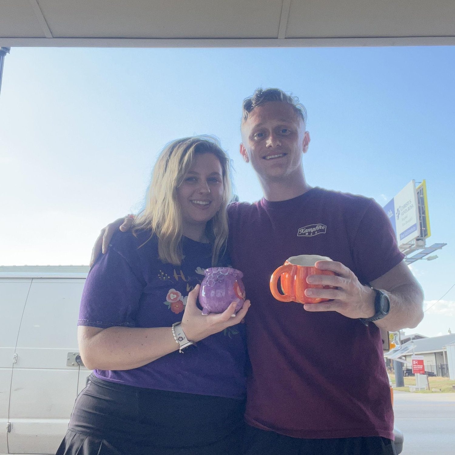This was our first photos together with our mugs from our first date