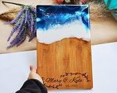 Blue and gold Bamboo board resin art waves...