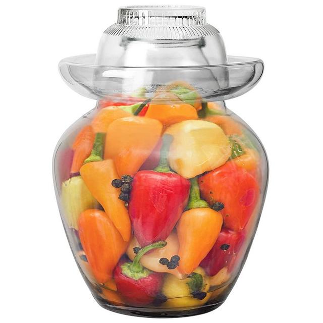 Large Traditional Sichuan Chinese Glass Fermenting Jar with Water Seal Airlock Lid, Glass Fermentation Crock for Pickling, Kimchi, Sauerkraut, and Fermentation (4.5 Liter, 155 Oz, 1.21 Gallons)