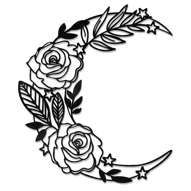 EZ4ENCE Moon Decoration Wall Art Boho Moon Wall Home Decor Hanging Appearance Wall Decor Metal Wall Hanging Moon Decor Flower Wall Art for Bedroom Living Room Home Wall,Black(medium)