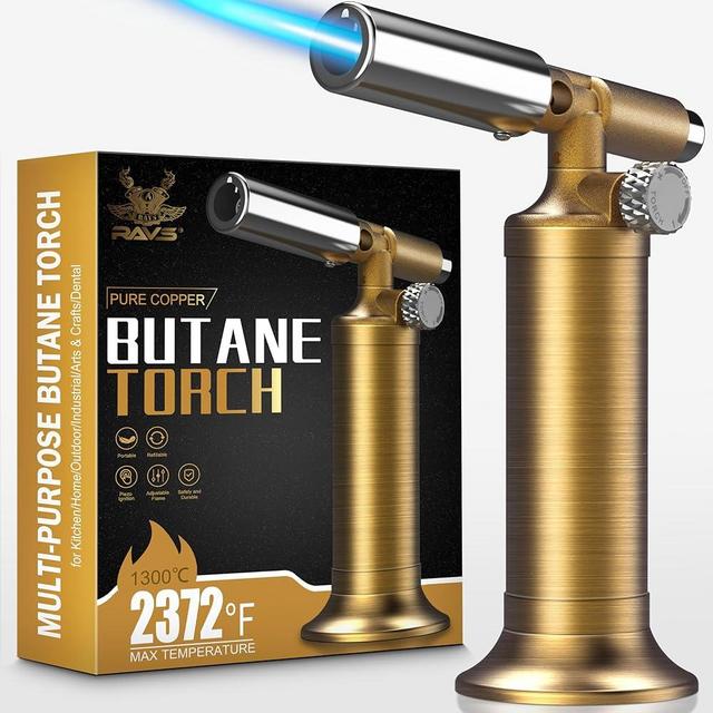 ravs Copper Butane Torch Lighter, Cooking Blow Torch for Food, BBQ Kitchen Torch, Creme Brulee Torch for Baking, Culinary Torch, Refillable Mini Torch, Soldering Torch Gifts for him -Fuel Not Included