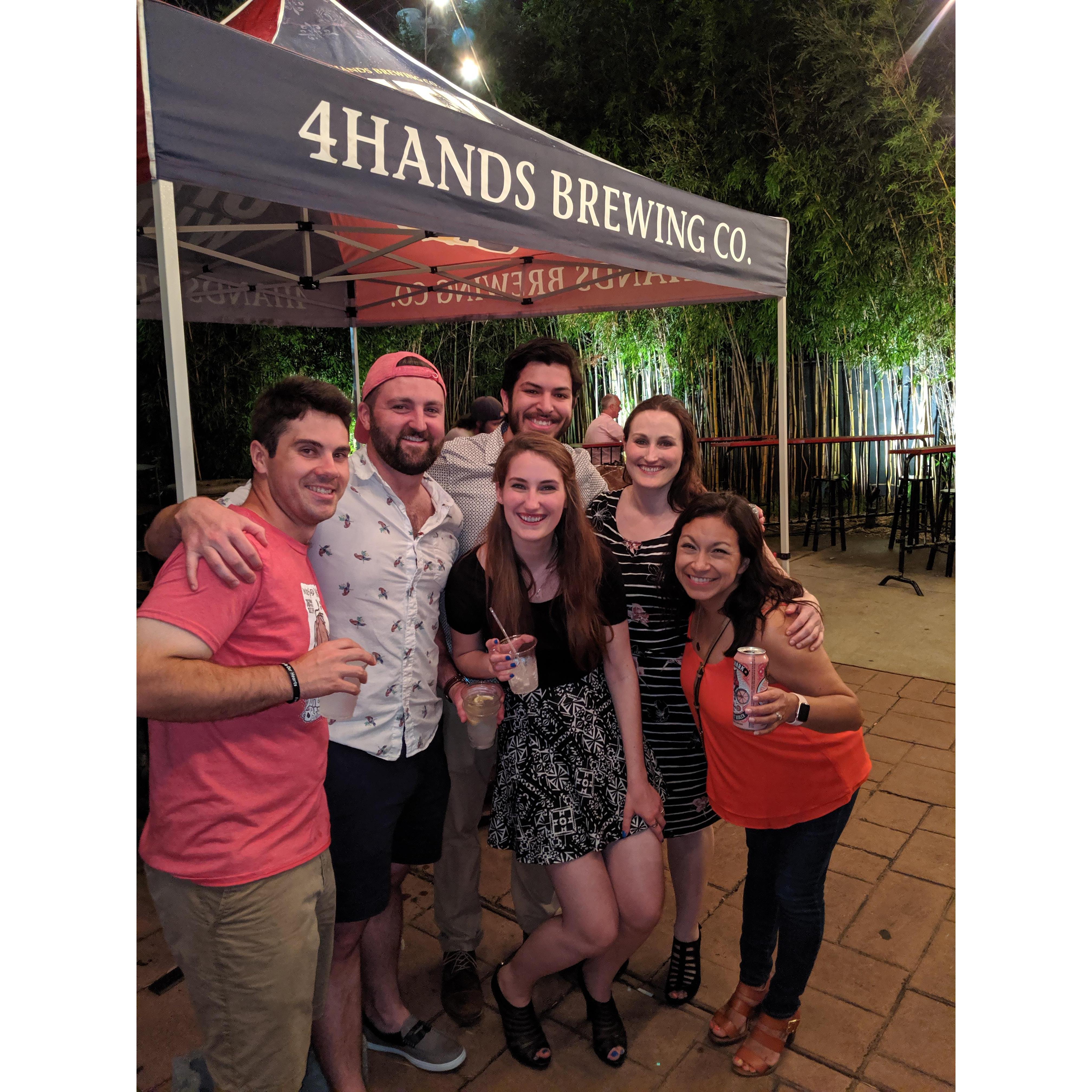 With usher Patrick, groomsman Zach, maid of honor Meghan, and bridesmaid Kelly in St. Louis, July 2019