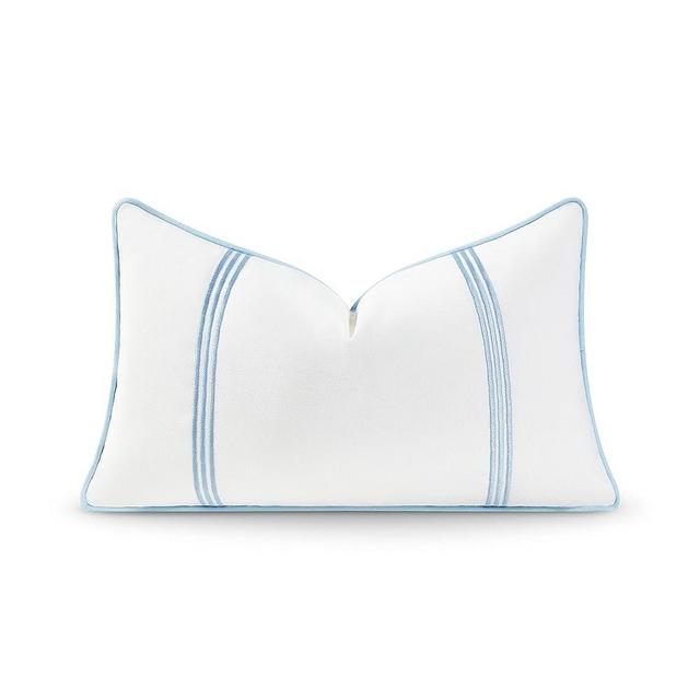 Hofdeco Premium Coastal Hampton Style Patio Indoor Outdoor Lumbar Pillow Cover Only, 12"x20" Water Resistant for Backyard, Couch, Baby Blue Embroidered Vertical Line