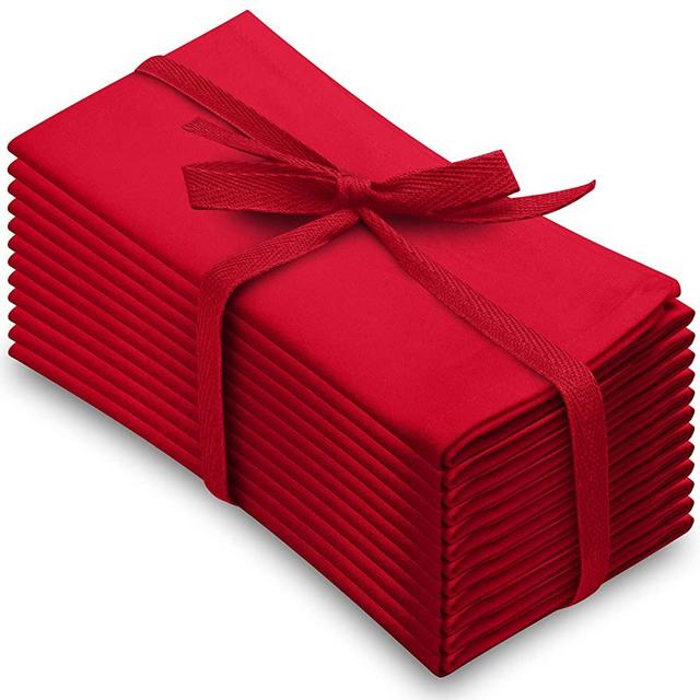 Aunti Em's Kitchen Red Cotton Dinner Napkins Cloth 12 Pack 20x20 100% Natural Oversized Bulk Linens for Dinner, Events, Weddings, Set of 12, Festive Red