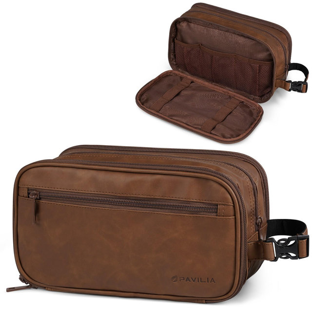 PAVILIA Toiletry Bag for Men, Travel Pouch Essentials Shaving Dopp Kit, Water Resistant Organizer Case Accessories
