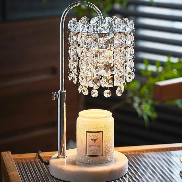 Candle Warmer Lamp with Timer Dimmer Adjustable Height Candle Warmer with Marble Base for Jar Candles, Crystal Candle Lamp with 3 Bulbs for New Home Decor, Women Mom Christmas Birthday Gifts, Silver