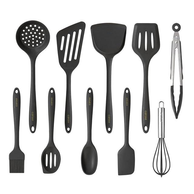CAROTE Kitchen Utensil Set for Nonstick Cookware, Heat Resistant Silicone Cooking Utensils Set 10pcs, Dark Grey, Oderless Spatula, Turner