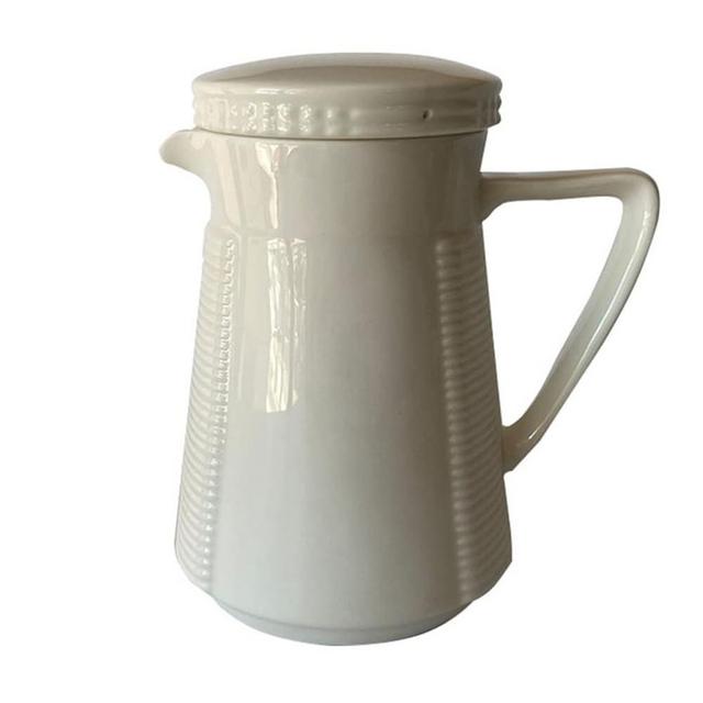 HANABASS Farmhouse White Ceramic Pitcher with Filter Lid Water Carafe with Handle Milk Creamer Jug for Iced Tea Lemonade Hot Cold Beverage Juice Drink 550ML