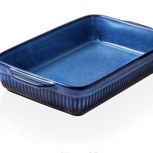 Kanwone Ceramic Baking Dish, Bakeware Set, Rectangular Casserole Dish, Lasagna Pans for Cooking, Kitchen, Cake Dinner, 9 x 13 Inches, Stripe Series - Blue