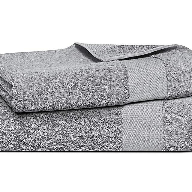 BIOWEAVES 100% Organic Cotton 700 GSM Plush Bath Towels 30" x 58" GOTS Certified - Light Grey, Pack of 2
