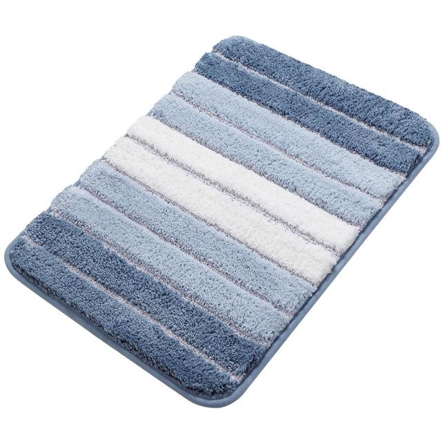 PiccoCasa Microfiber Striped Bathroom Rugs Shaggy Soft Thick and Absorbent Bath Mat Blue 16"x24"
