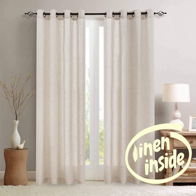 jinchan Linen Textured Curtains for Living Room Grommet Top Window Treatment Set for Bedroom 2 Panels 84 inches Long Crude