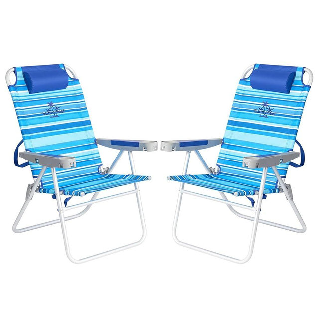 SUNNYFEEL 17" Tall Oversized Beach Chairs 2 Pack for Adults Heavy Duty 500 LBS, 5 Position, Portable High Folding Camping Chair with Cup Holder for Outdoor/Lawn/Trip, Foldable Sand Chairs for Adults