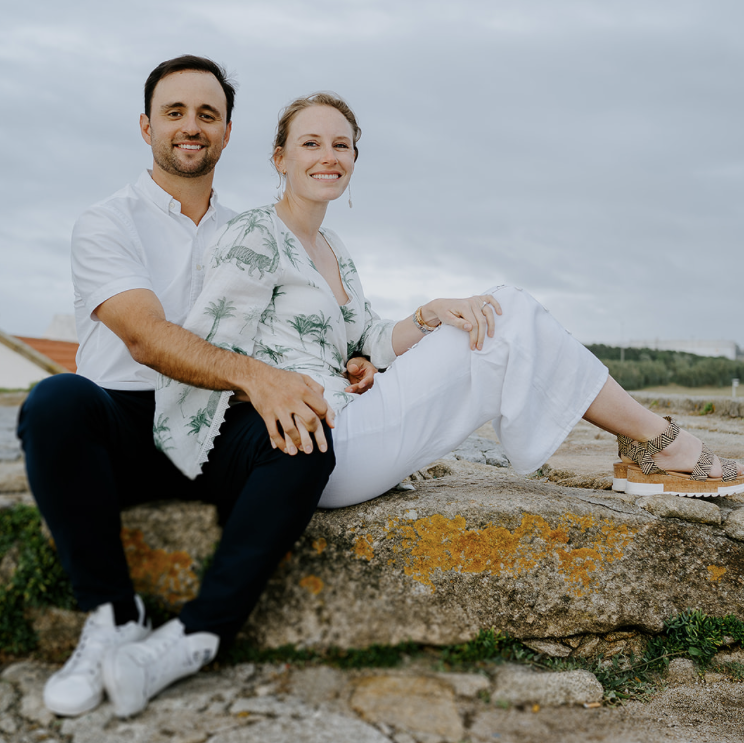 The pair after their proposal in Porto, Portugal June 2023.