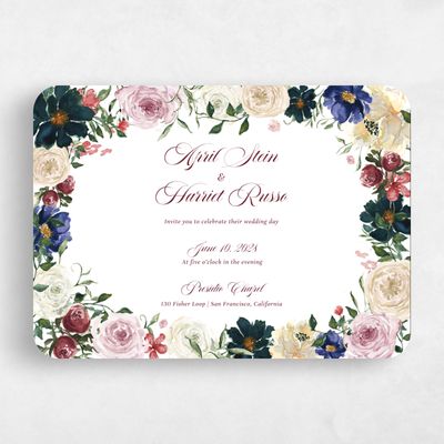 Red Rounded Wedding Invitation - Moderna Landscape