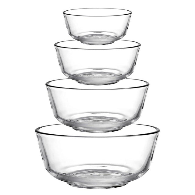 binsakao Glass Mixing Bowls Set of 4 - Stackable Kitchen Prepping, Baking, Cooking Prep, Serving Bowls - Dishwasher, Microwave and Freezer Safe (0.29QT, 0.62QT, 1.22QT, 2.2QT)