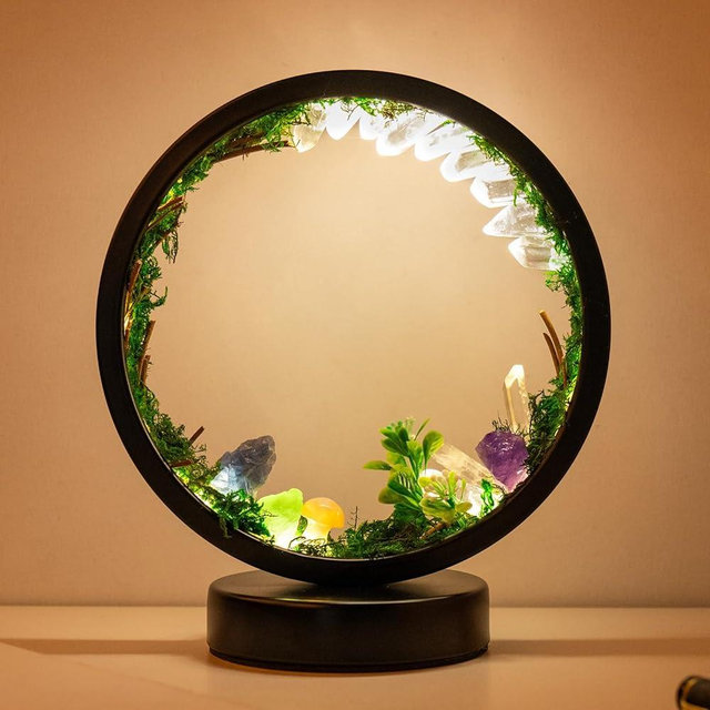 Runyangshi Forest Style Bedroom Night Light USB Port 3 Colours Dimming Mode Bedside Lamp Natural Clear Quartz Single Crystal Healing Crystal Night Lamp for Bedroom Office Home Decor Gift