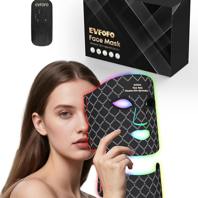 Red Light Therapy for Face, 7 Colors LED Face & Neck Mask Light Therapy At Home, Led Face Mask Light Therapy, Black