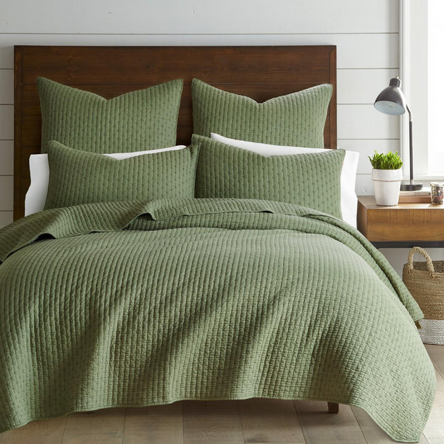 Cross Stitch Forest Green Full/Queen Quilt Set - Levtex Home