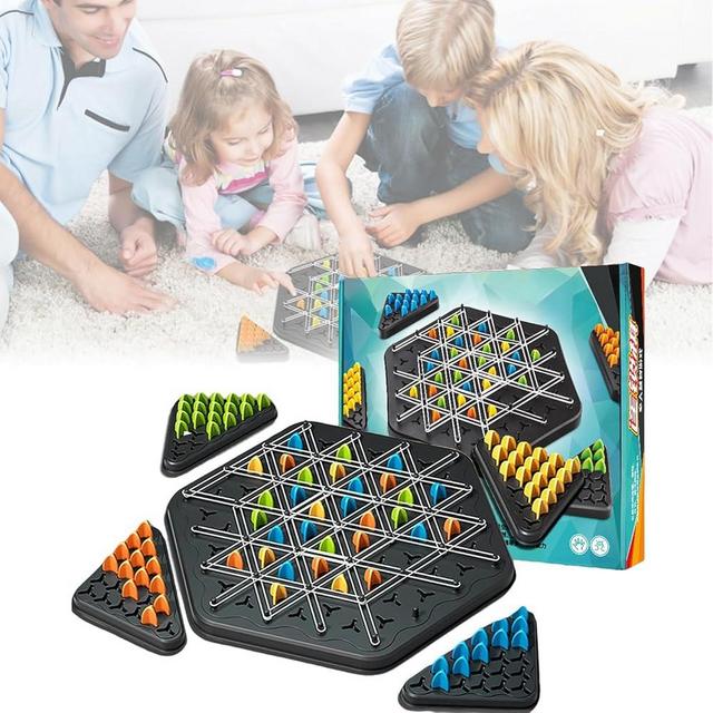 ACMONEY Chain Triangle Chess Game- Family Fun Night Chess Set, Triggle Elastic Band Game for Kids & Adults, 2-4 Players, Interactive Brain Teaser (1 Set)