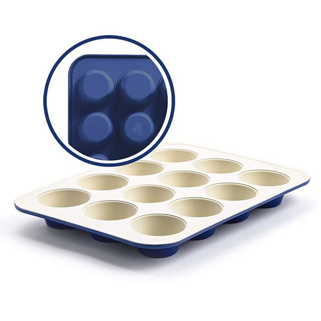 GreenLife Healthy Ceramic Nonstick Navy Muffin Pan, 12 Cup, royal blue (CC003901-001)