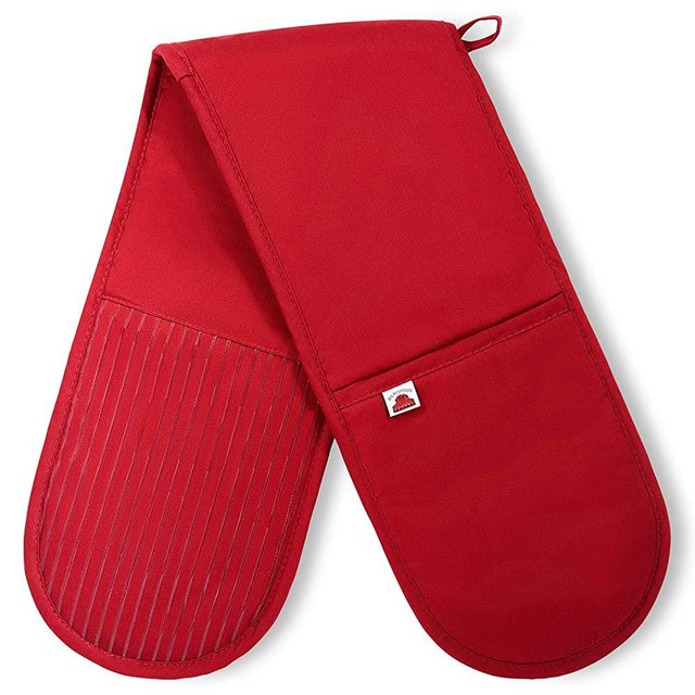 Big Red House Double Oven Mitt with The Heat Resistance of Silicone and Flexibility of Cotton, Recycled Cotton Infill, Terrycloth Lining, 480 F Heat Resistant, Red