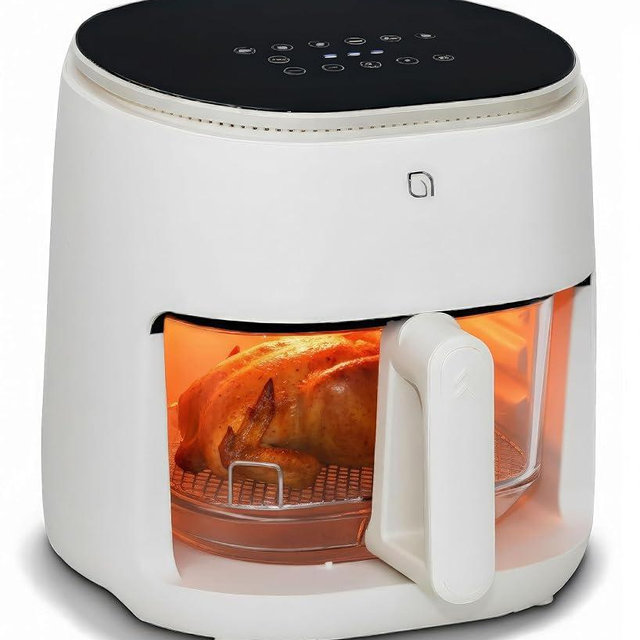 WILLOW Eco Series 6 in 1 Air Fryer with Glass Basket, 5 Quart Non Toxic Air Fryer w Digital Display, 430°F Max Temp, Preheat & Keep Warm Function, Compact + Dishwasher Safe Glass Airfryer - WHITE