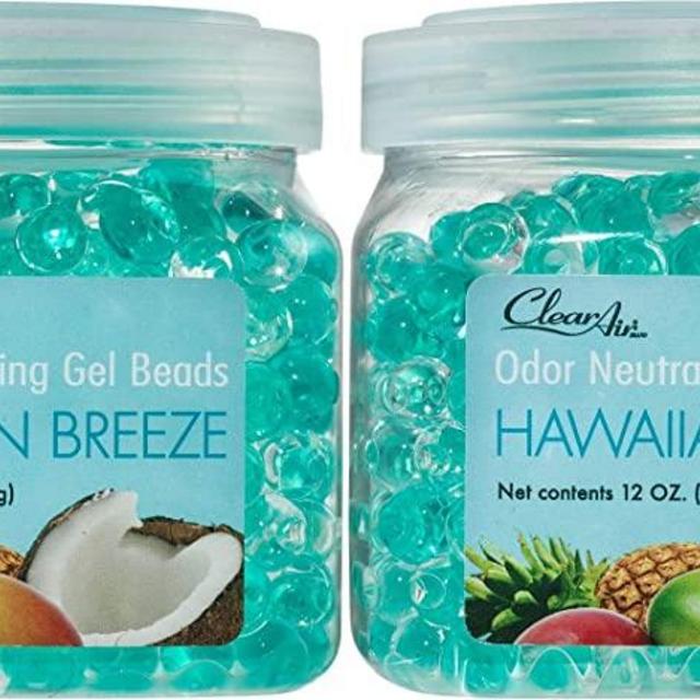 Clear Air Odor Eliminator Gel Beads - Air Freshener - Eliminates Odors in Bathrooms, Cars, Boats, RVs & Pet Areas - Made with Essential Oils - Hawaiian Breeze Scent - 2 Pack