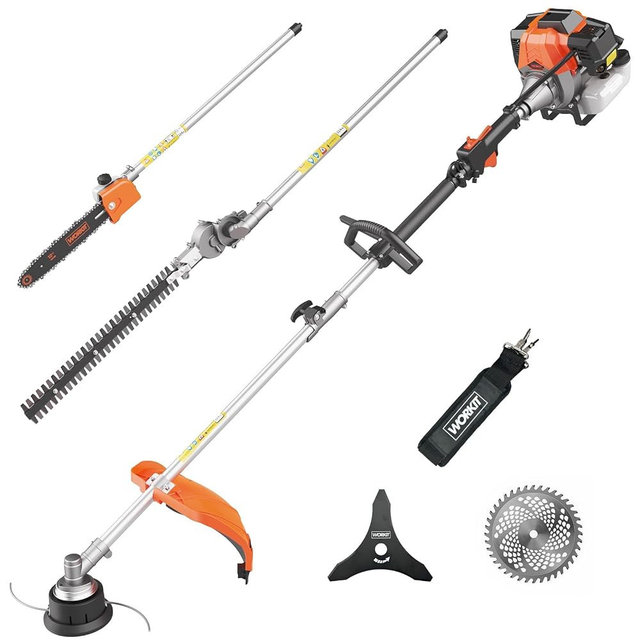 WORKIT 25.4cc Gas Weed Wacker 5-in-1 17" String Trimmer & Hedge Trimmer, 3/40T Brush Cutter, 12" Pole Saw, Heavy Duty 2-Stroke Grass Trimmer for Professional Yard & Lawn