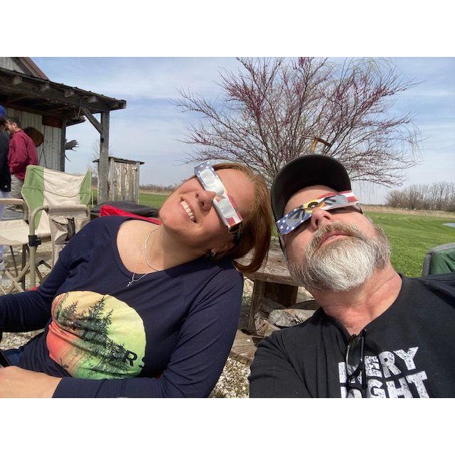 Checking out the solar eclipse of 2024 at the Jarrett's cabin.