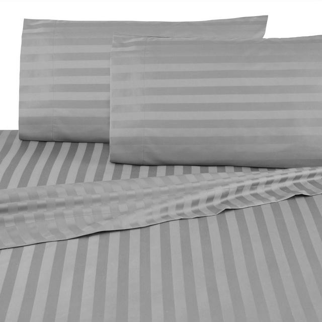 Queen 500 Thread Count Cotton Damask Sheet Set Light Gray - Martex