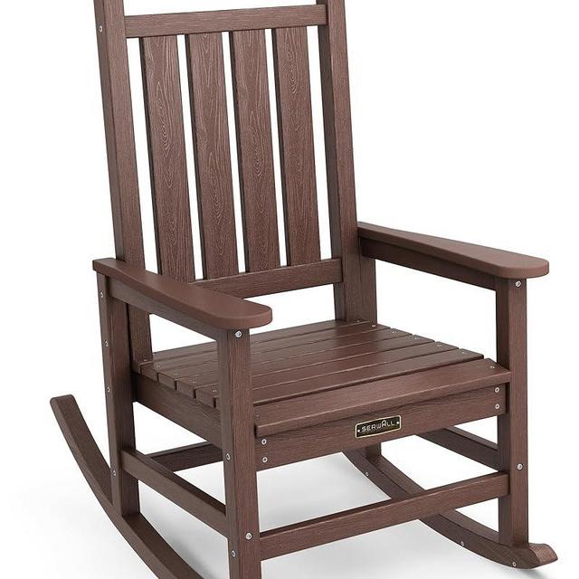 SERWALL Oversized Rocking Chair, Outdoor Rocking Chair for Adults, All Weather Resistant Porch Rocker for Lawn Garden, Brown