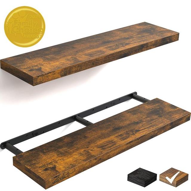 BAYKA Floating Shelves for Wall, 36" Wall Mounted Rustic Wood Shelves for Bathroom, Bedroom, Living Room, Kitchen, Office, Hanging Shelf for Books/Storage/Decor(Rustic Brown,Set of 2)