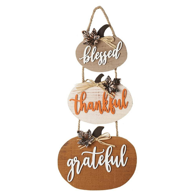 Fall Decorations for Home Thanksgiving Sign Blessed Thankful Grateful Autumn Home Decor Wooden Farmhouse Thanksgiving Decoration Indoor Harvest Signs