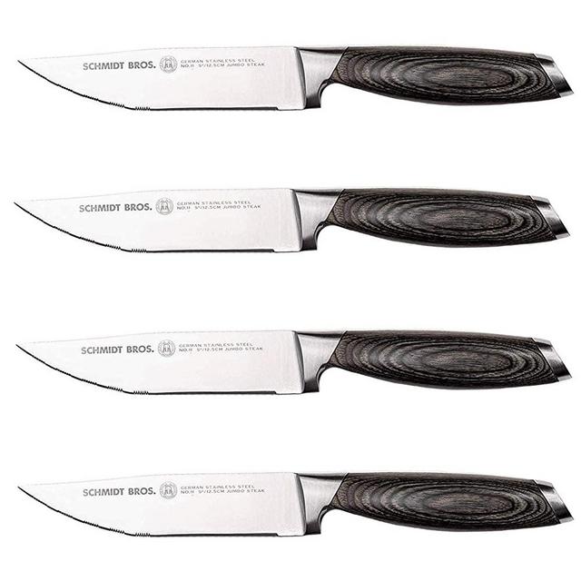 Schmidt Brothers - Bonded Ash 4-Piece Jumbo Steak Knife Set, High-Carbon German Stainless Steel Cutlery in a Wood Gift Box