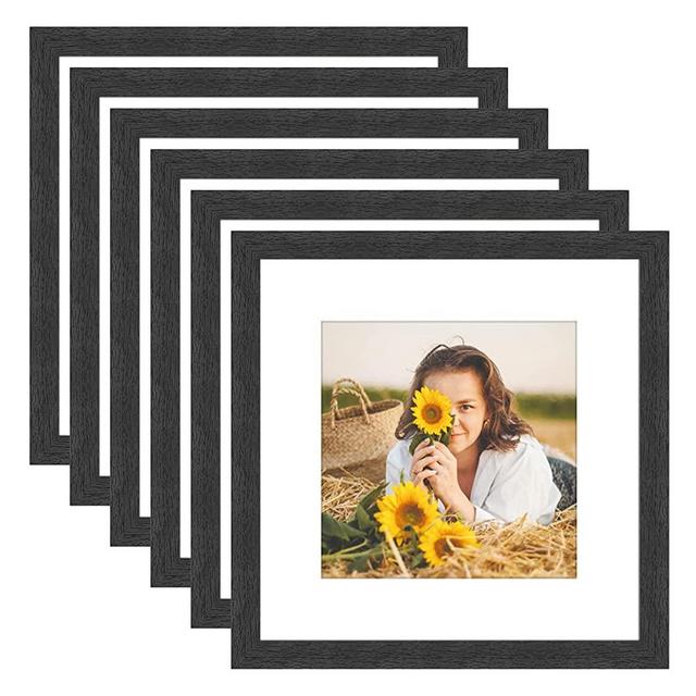 VMUZEDER 12x12 Picture Frame Rustic Black Wood Set of 6,Display Square  Pictures 8x8 with Mat or 12x12 Without Mat,Multi Photo Frames Collage for  Wall