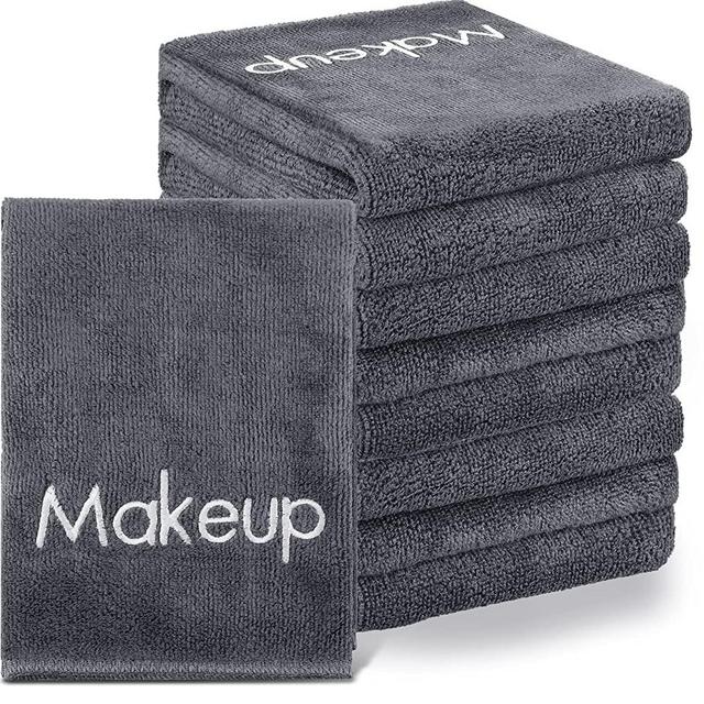 20 Pack Makeup Washcloths Microfiber Makeup Remover Towels 13x13 Inch Reusable Cotton Makeup Remover Wash Cloth Soft Absorbent Face Cloth with Makeup Embroidery for Women Skin Cleaning (Gray)