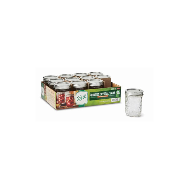 Ball Regular Mouth Jelly Jars, Quilted 8 Ounce 1/2 Pint Mason Jars with Lids and Bands, 12 Count