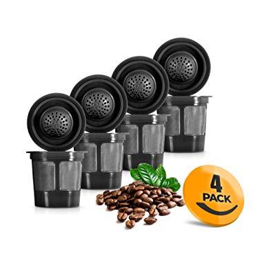K&J Reusable Filter Cups Compatible with Keurig 1.0 K-Cups - Includes Freedom Clip for Compatibility With Keurig 2.0 Machines (4-Pack)