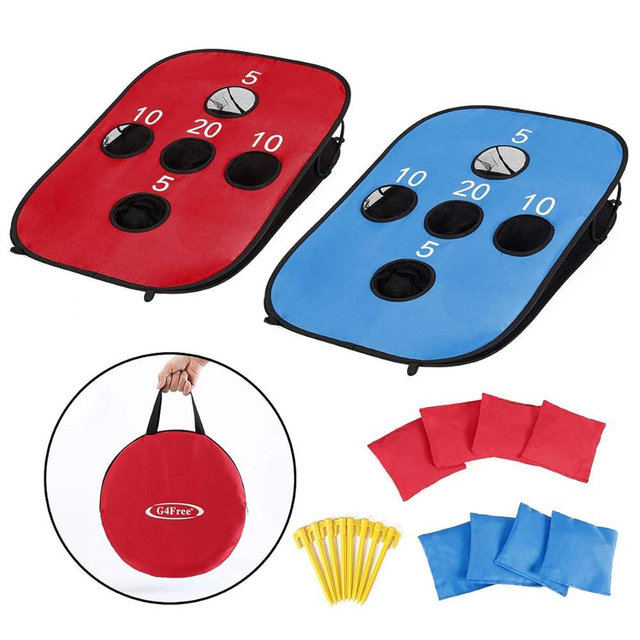 G4Free Portable Collapsible 5 Holes Cornhole Game Set with 8 Bean Bags Carrying Case Toss Game Size 3ft x 2ft for Camping Travel