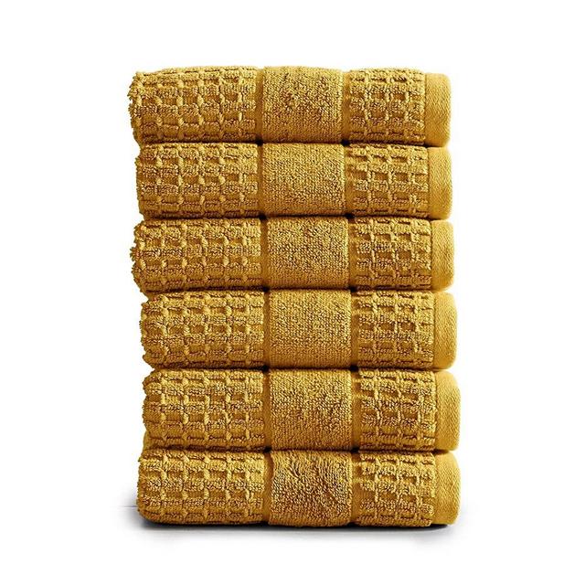 100% Cotton Super Soft Luxury Hand Towel Set | Quick-Dry and Highly Absorbent | Waffle Textured | 550 GSM | Includes 6 Hand Towels | Harper Collection (Mustard Yellow)