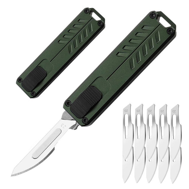 Caressolove Automatic Utility Knife, Safety Auto Box Cutter Retractable, EDC Push Button Exacto Scalpel Knife, 10PCS #23 Razor Blades Pocket Knives with Clip