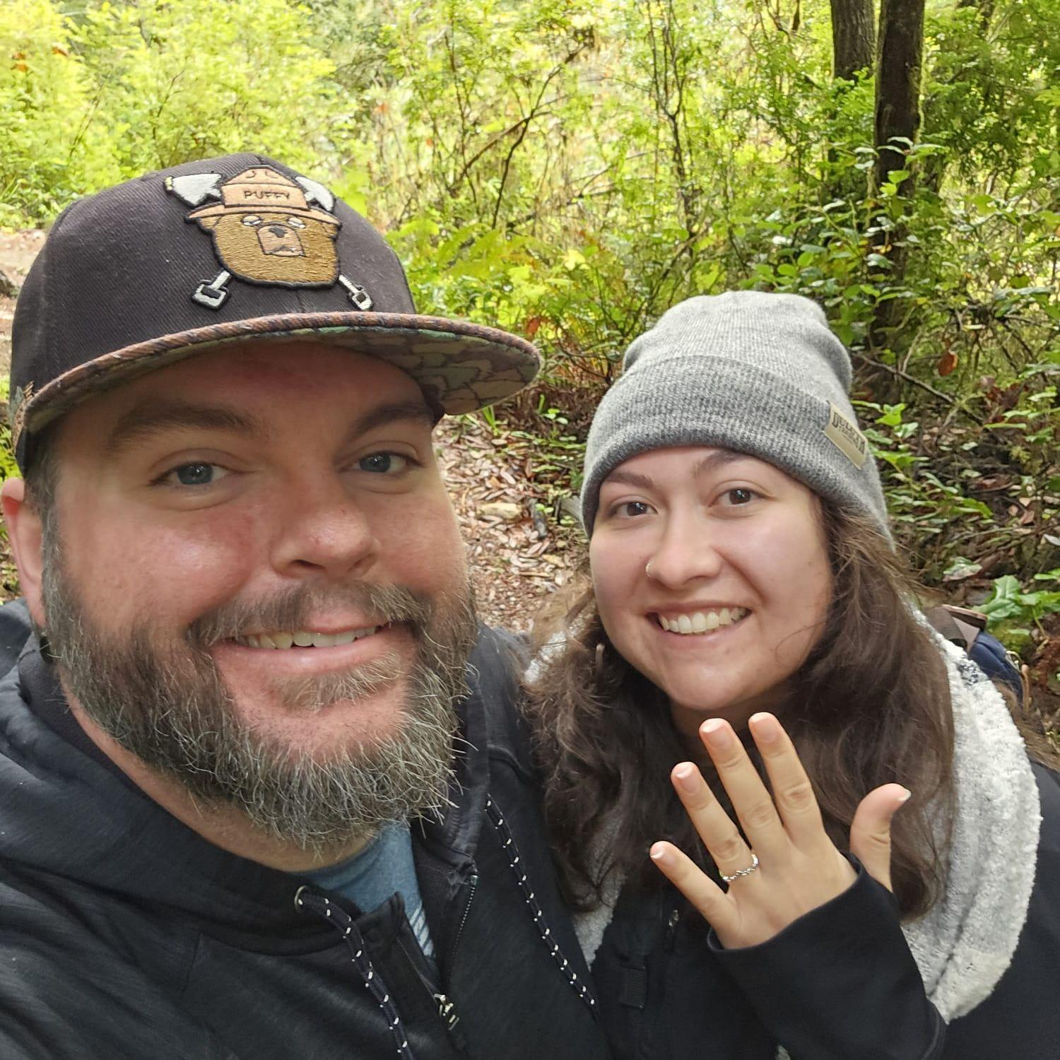 When Adam proposed to me at the Redwood Forest!