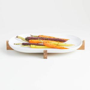 Oven-to-Table Oval Platter with Acacia Wood Base | Crate & Barrel