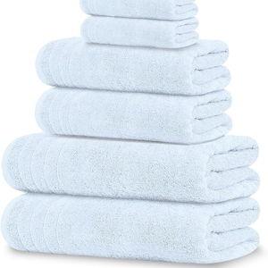 Tens Towels Pack of 8 Towels Set, 2 Extra Large Bath, 2 Hand, 4 Washcloths, 100% Cotton, Lighter Weight, Quicker to Dry, Super Absorbent, Perfect for Bathroom, Sky Blue