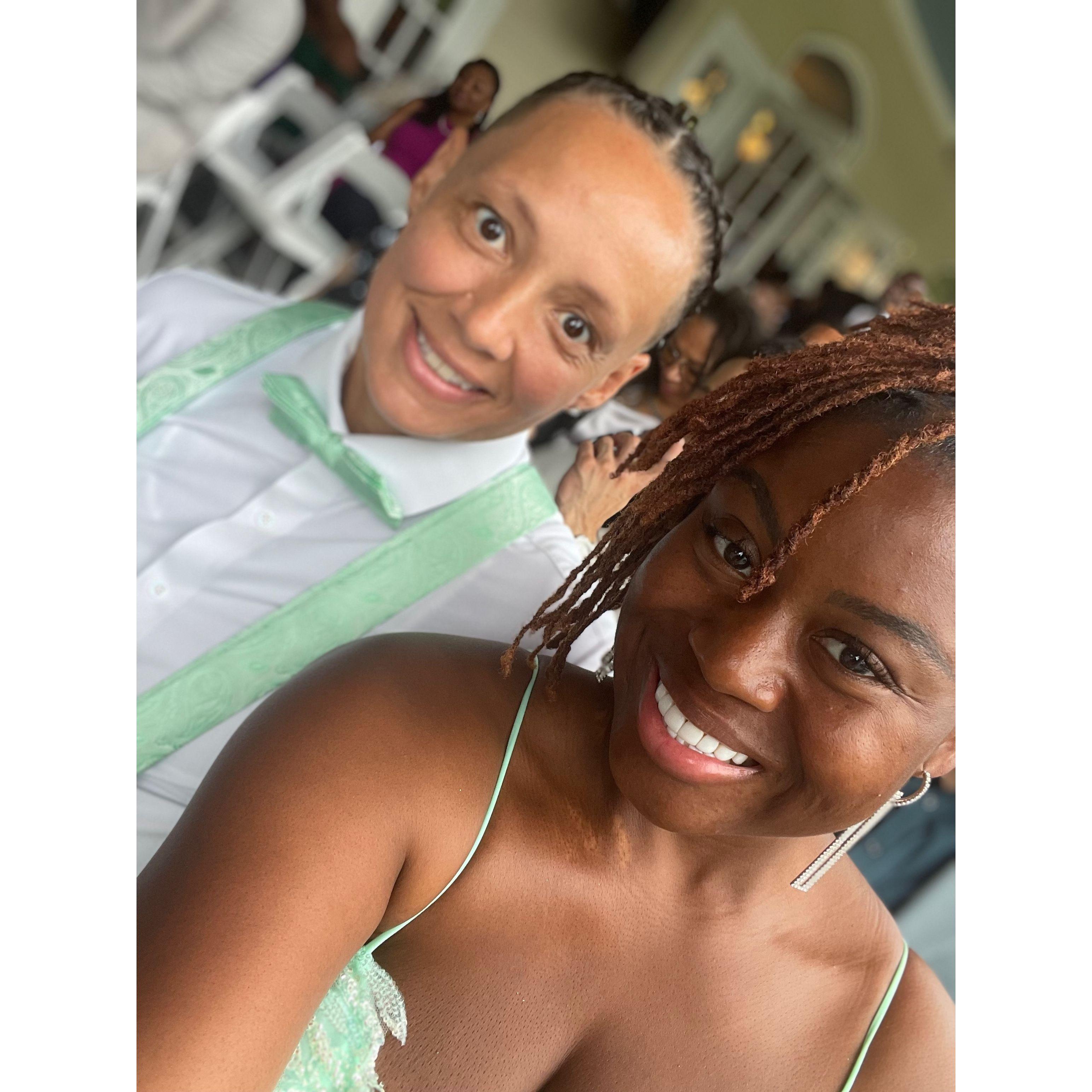 Our first time color coordinating a formal outfit and attending a mutual friends formal event. FYI... This outfit took Mona some convincing, but she was so fly and got so many compliments.