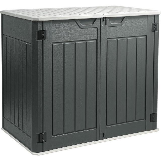 YITAHOME Large Outdoor Horizontal Storage Shed, 47 cu ft Resin Tool Shed w/o Shelf, Waterproof Outdoor Storage with Floor for Trash Cans, Garden Tools, Lawn Mower, Lockable, 4.5x2.8x3.9 ft, Dark Gray