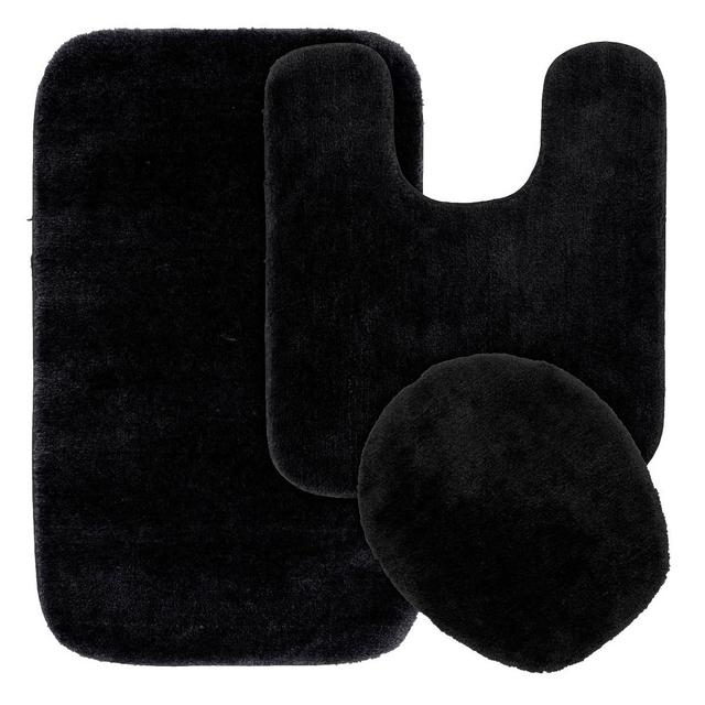 3pc Traditional Washable Nylon Bath Rug Set Black - Garland