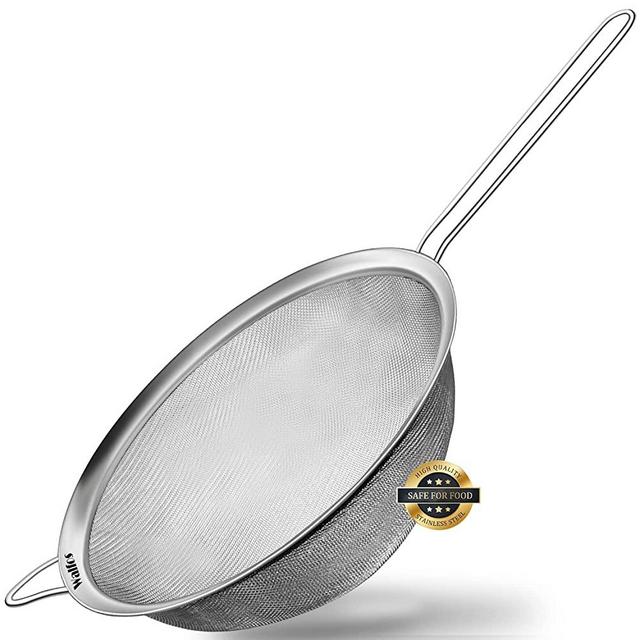Walfos Fine Mesh Strainers, Premium Stainless Steel Colanders and Sifters, with Reinforced Frame and Sturdy Handle, Perfect for Sift, Strain, Drain and Rinse Vegetables, Pastas and Tea（8.7")