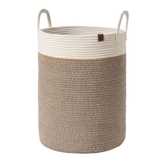LA JOLIE MUSE Woven Basket Rope Storage Baskets - Large Cotton Organizer, Basket for Baby Blanket, Kids Toy Nursery Laundry Basket Mocha L